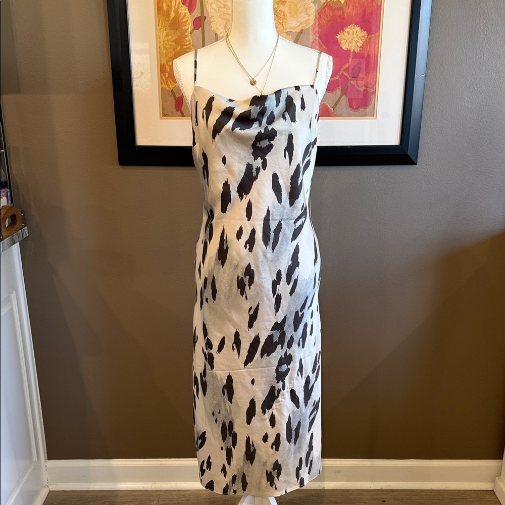 EXPRESS Classic Minimalist Cream Black Abstract Midi Slip Dress Large NWT